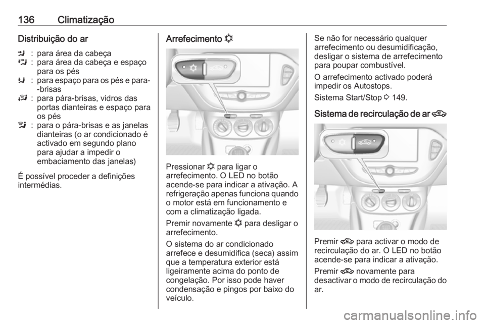 OPEL CORSA 2017 Manual de Instruções (in Portugues) 136ClimatizaçãoDistribuição do arM:para área da cabeçaL:para área da cabeça e espaço
para os pésK:para espaço para os pés e para- -brisasJ:para pára-brisas, vidros das
portas dianteiras e OPEL CORSA 2017 Manual de Instruções (in Portugues) 136ClimatizaçãoDistribuição do arM:para área da cabeçaL:para área da cabeça e espaço
para os pésK:para espaço para os pés e para- -brisasJ:para pára-brisas, vidros das
portas dianteiras e