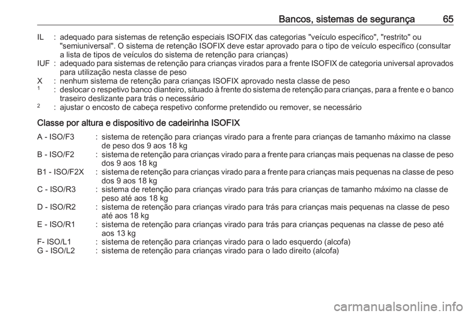 OPEL CROSSLAND X 2017.75 Manual de Instruções (in Portugues) Bancos, sistemas de segurança65IL:adequado para sistemas de retenção especiais ISOFIX das categorias "veículo específico", "restrito" ou
"semiuniversal". O sistema de rete OPEL CROSSLAND X 2017.75 Manual de Instruções (in Portugues) Bancos, sistemas de segurança65IL:adequado para sistemas de retenção especiais ISOFIX das categorias "veículo específico", "restrito" ou
"semiuniversal". O sistema de rete
