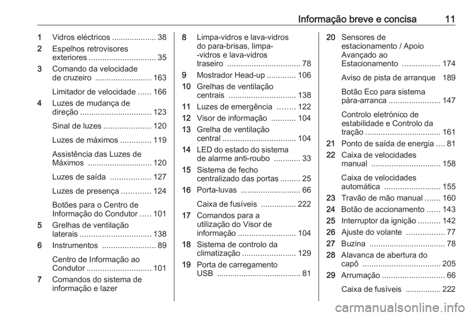 OPEL CROSSLAND X 2019 Manual de Instruções (in Portugues) Informação breve e concisa111Vidros eléctricos .................... 38
2 Espelhos retrovisores
exteriores .............................. 35
3 Comando da velocidade
de cruzeiro .................... OPEL CROSSLAND X 2019 Manual de Instruções (in Portugues) Informação breve e concisa111Vidros eléctricos .................... 38
2 Espelhos retrovisores
exteriores .............................. 35
3 Comando da velocidade
de cruzeiro ....................