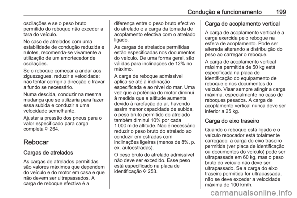OPEL CROSSLAND X 2019 Manual de Instruções (in Portugues) Condução e funcionamento199oscilações e se o peso bruto
permitido do reboque não exceder a
tara do veículo.
No caso de atrelados com uma
estabilidade de condução reduzida e
rulotes, recomenda- OPEL CROSSLAND X 2019 Manual de Instruções (in Portugues) Condução e funcionamento199oscilações e se o peso bruto
permitido do reboque não exceder a
tara do veículo.
No caso de atrelados com uma
estabilidade de condução reduzida e
rulotes, recomenda-