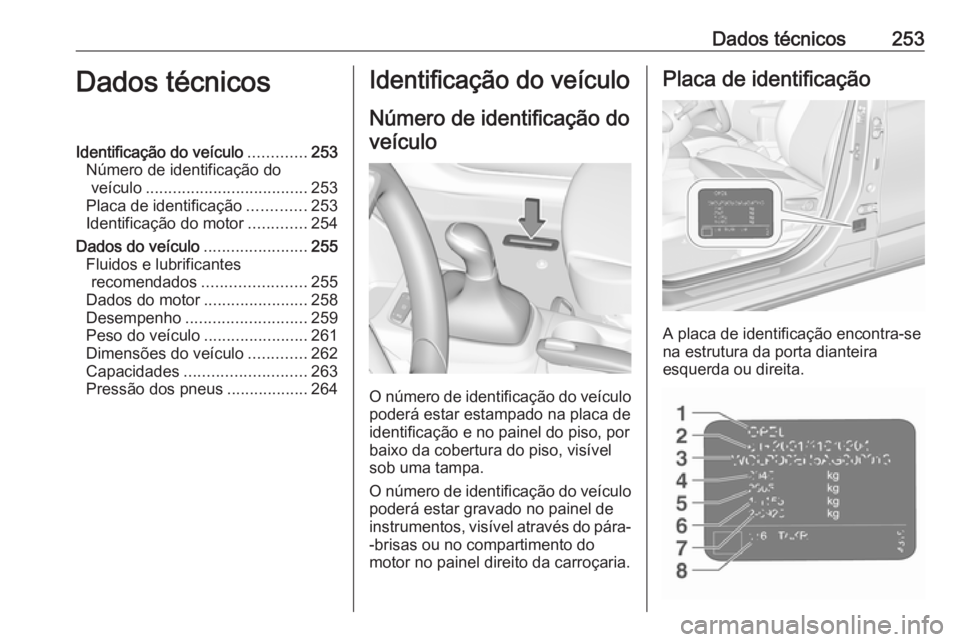 OPEL CROSSLAND X 2019 Manual de Instruções (in Portugues) Dados técnicos253Dados técnicosIdentificação do veículo.............253
Número de identificação do veículo .................................... 253
Placa de identificação .............253
I OPEL CROSSLAND X 2019 Manual de Instruções (in Portugues) Dados técnicos253Dados técnicosIdentificação do veículo.............253
Número de identificação do veículo .................................... 253
Placa de identificação .............253
I