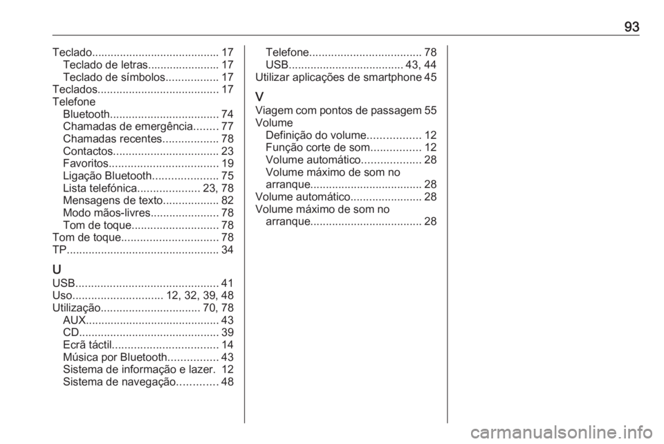 OPEL INSIGNIA 2016 Manual de Informação e Lazer (in Portugues) 93Teclado......................................... 17
Teclado de letras....................... 17
Teclado de símbolos .................17
Teclados ....................................... 17
Telefone OPEL INSIGNIA 2016 Manual de Informação e Lazer (in Portugues) 93Teclado......................................... 17
Teclado de letras....................... 17
Teclado de símbolos .................17
Teclados ....................................... 17
Telefone