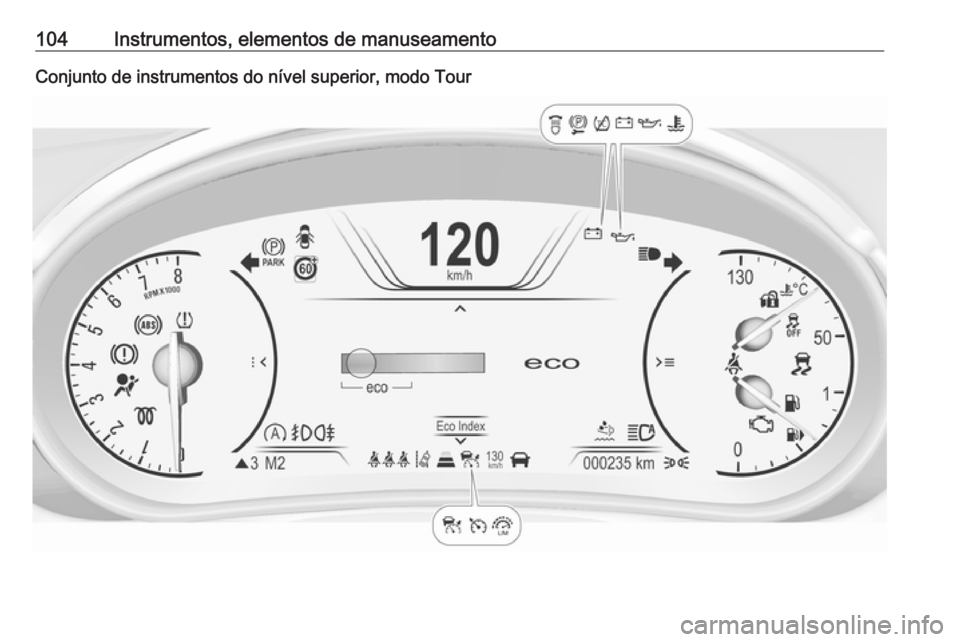 OPEL INSIGNIA 2017  Manual de Instruções (in Portugues) 104Instrumentos, elementos de manuseamentoConjunto de instrumentos do nível superior, modo Tour 