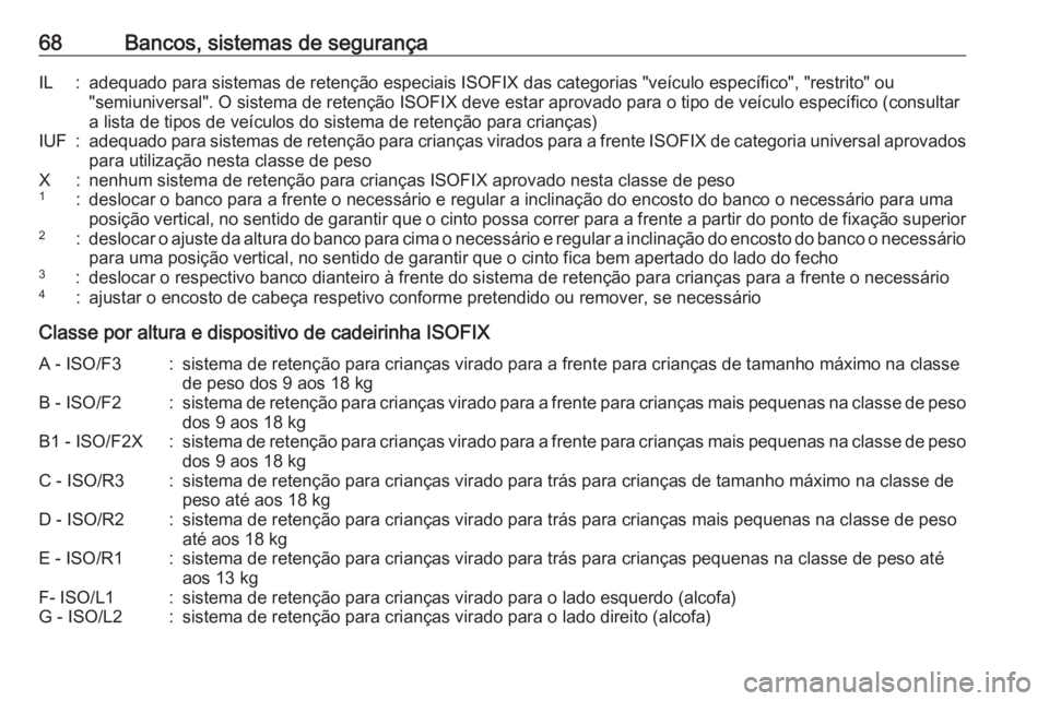 OPEL INSIGNIA BREAK 2017.5 Manual de Instruções (in Portugues) 68Bancos, sistemas de segurançaIL:adequado para sistemas de retenção especiais ISOFIX das categorias "veículo específico", "restrito" ou
"semiuniversal". O sistema de rete OPEL INSIGNIA BREAK 2017.5 Manual de Instruções (in Portugues) 68Bancos, sistemas de segurançaIL:adequado para sistemas de retenção especiais ISOFIX das categorias "veículo específico", "restrito" ou
"semiuniversal". O sistema de rete