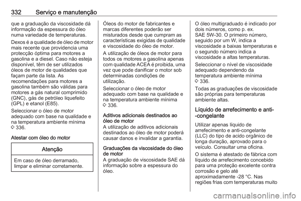 OPEL INSIGNIA BREAK 2019 Manual de Instruções (in Portugues) 332Serviço e manutençãoque a graduação da viscosidade dá
informação da espessura do óleo
numa variedade de temperaturas.
Dexos é a qualidade de óleo de motor mais recente que providencia um OPEL INSIGNIA BREAK 2019 Manual de Instruções (in Portugues) 332Serviço e manutençãoque a graduação da viscosidade dá
informação da espessura do óleo
numa variedade de temperaturas.
Dexos é a qualidade de óleo de motor mais recente que providencia um