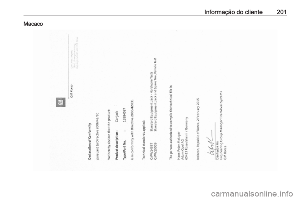 OPEL KARL 2016.5 Manual de Instruções (in Portugues) Informação do cliente201Macaco OPEL KARL 2016.5 Manual de Instruções (in Portugues) Informação do cliente201Macaco