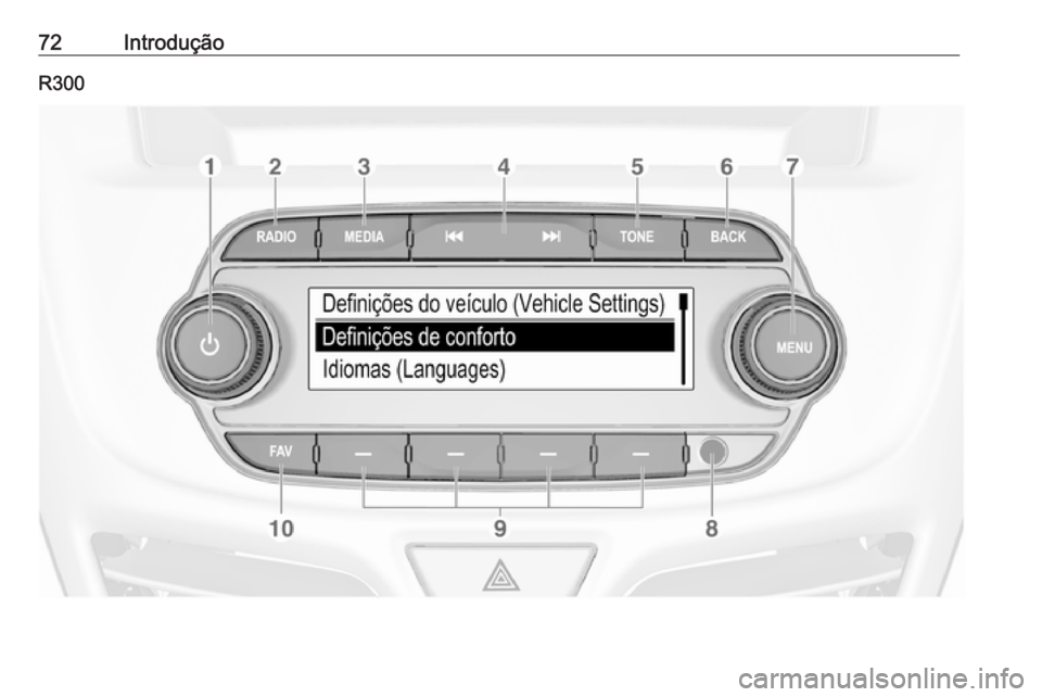 OPEL KARL 2018 Manual de Informação e Lazer (in Portugues) 72IntroduçãoR300 OPEL KARL 2018 Manual de Informação e Lazer (in Portugues) 72IntroduçãoR300