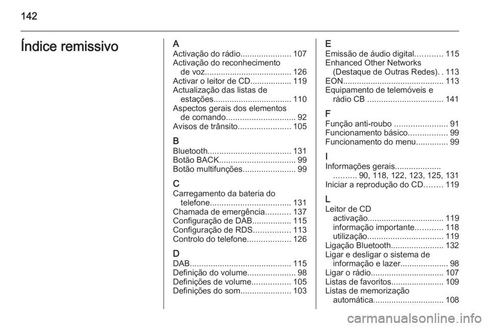 OPEL MERIVA 2015.5 Manual de Informação e Lazer (in Portugues) 142Índice remissivoAActivação do rádio ......................107
Activação do reconhecimento de voz...................................... 126
Activar o leitor de CD.................. 119
Actuali OPEL MERIVA 2015.5 Manual de Informação e Lazer (in Portugues) 142Índice remissivoAActivação do rádio ......................107
Activação do reconhecimento de voz...................................... 126
Activar o leitor de CD.................. 119
Actuali