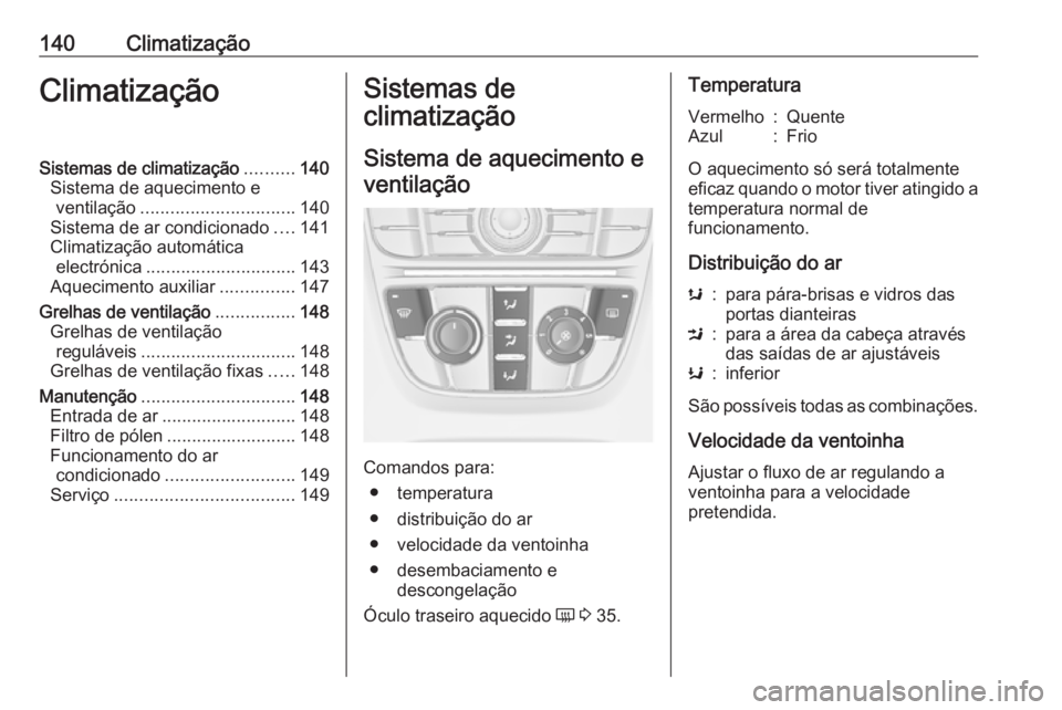 OPEL MERIVA 2016 Manual de Instruções (in Portugues) 140ClimatizaçãoClimatizaçãoSistemas de climatização..........140
Sistema de aquecimento e ventilação ............................... 140
Sistema de ar condicionado ....141
Climatização autom OPEL MERIVA 2016 Manual de Instruções (in Portugues) 140ClimatizaçãoClimatizaçãoSistemas de climatização..........140
Sistema de aquecimento e ventilação ............................... 140
Sistema de ar condicionado ....141
Climatização autom