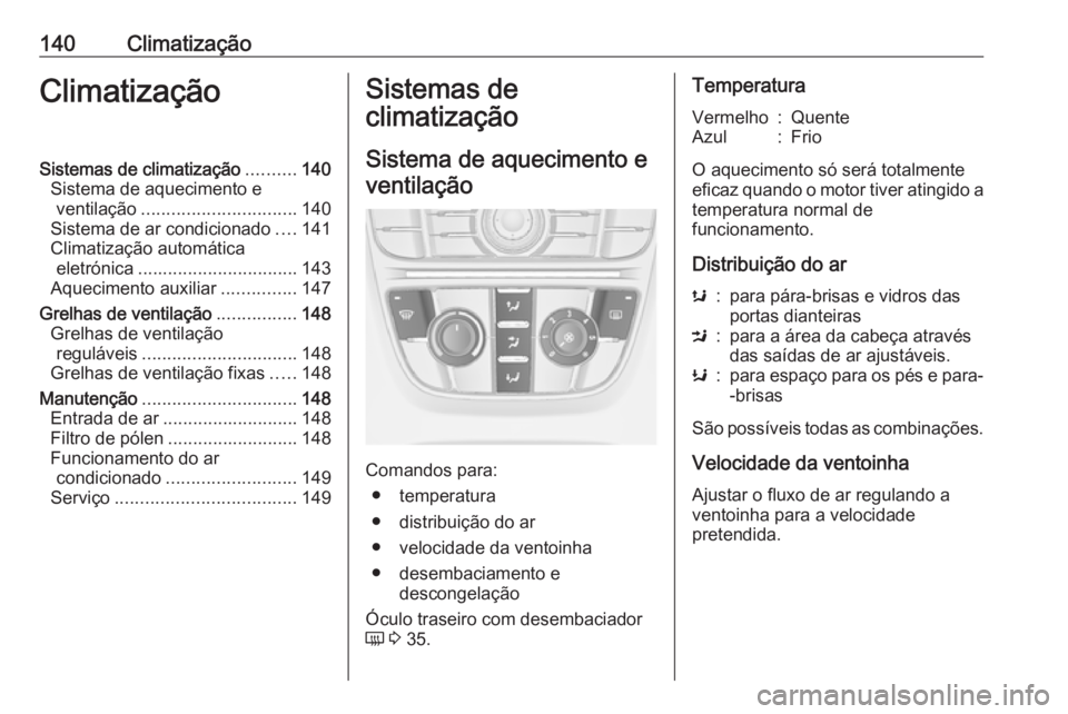OPEL MERIVA 2016.5 Manual de Instruções (in Portugues) 140ClimatizaçãoClimatizaçãoSistemas de climatização..........140
Sistema de aquecimento e ventilação ............................... 140
Sistema de ar condicionado ....141
Climatização autom OPEL MERIVA 2016.5 Manual de Instruções (in Portugues) 140ClimatizaçãoClimatizaçãoSistemas de climatização..........140
Sistema de aquecimento e ventilação ............................... 140
Sistema de ar condicionado ....141
Climatização autom