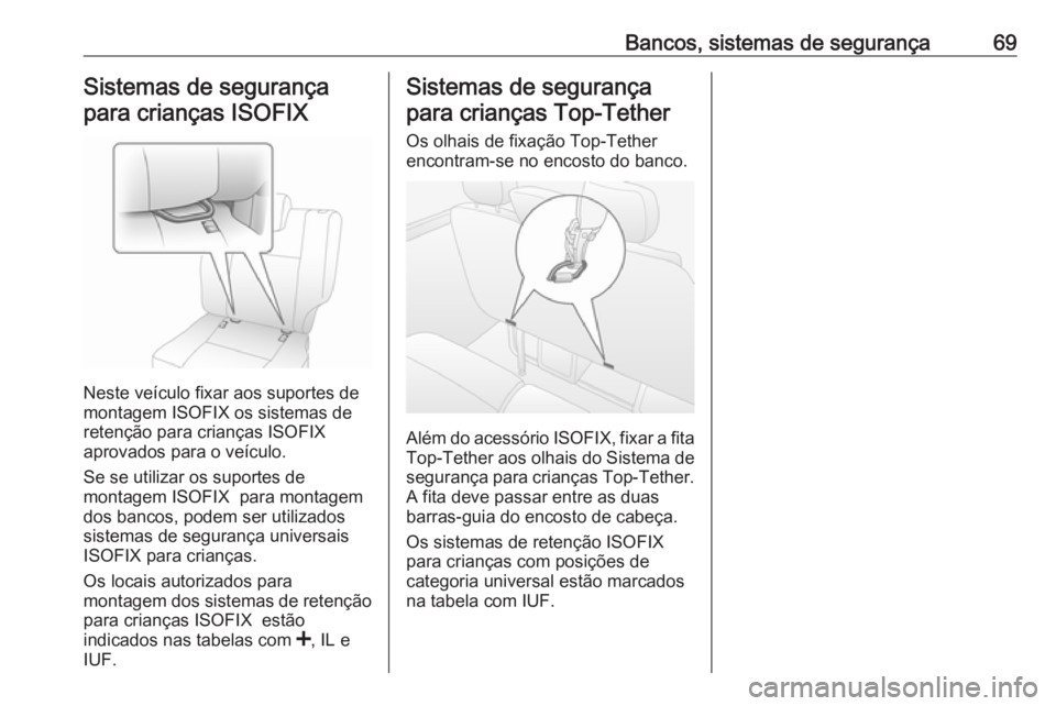 OPEL MOVANO_B 2016 Manual de Instruções (in Portugues) Bancos, sistemas de segurança69Sistemas de segurança
para crianças ISOFIX
Neste veículo fixar aos suportes de
montagem ISOFIX os sistemas de
retenção para crianças ISOFIX
aprovados para o veíc OPEL MOVANO_B 2016 Manual de Instruções (in Portugues) Bancos, sistemas de segurança69Sistemas de segurança
para crianças ISOFIX
Neste veículo fixar aos suportes de
montagem ISOFIX os sistemas de
retenção para crianças ISOFIX
aprovados para o veíc