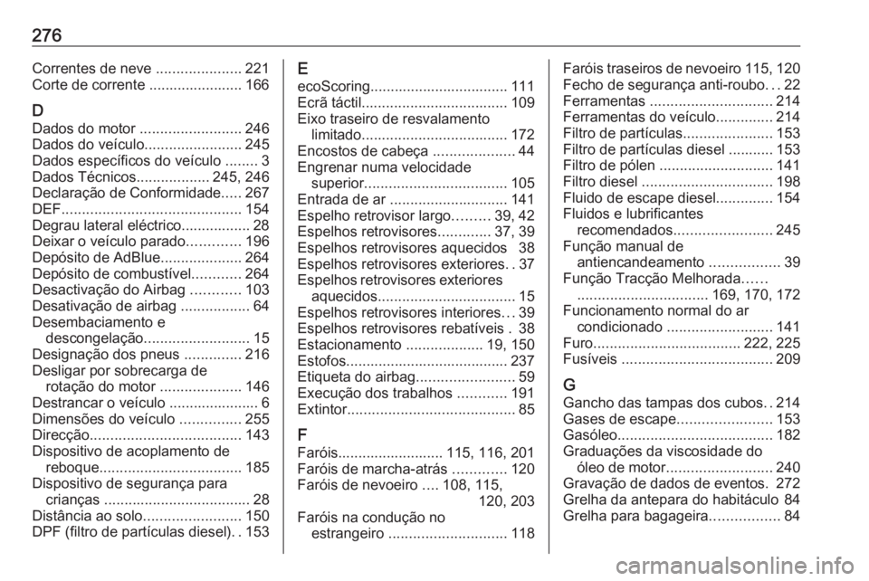 OPEL MOVANO_B 2018 Manual de Instruções (in Portugues) 276Correntes de neve .....................221
Corte de corrente ....................... 166
D Dados do motor .........................246
Dados do veículo ........................245
Dados específi OPEL MOVANO_B 2018 Manual de Instruções (in Portugues) 276Correntes de neve .....................221
Corte de corrente ....................... 166
D Dados do motor .........................246
Dados do veículo ........................245
Dados específi