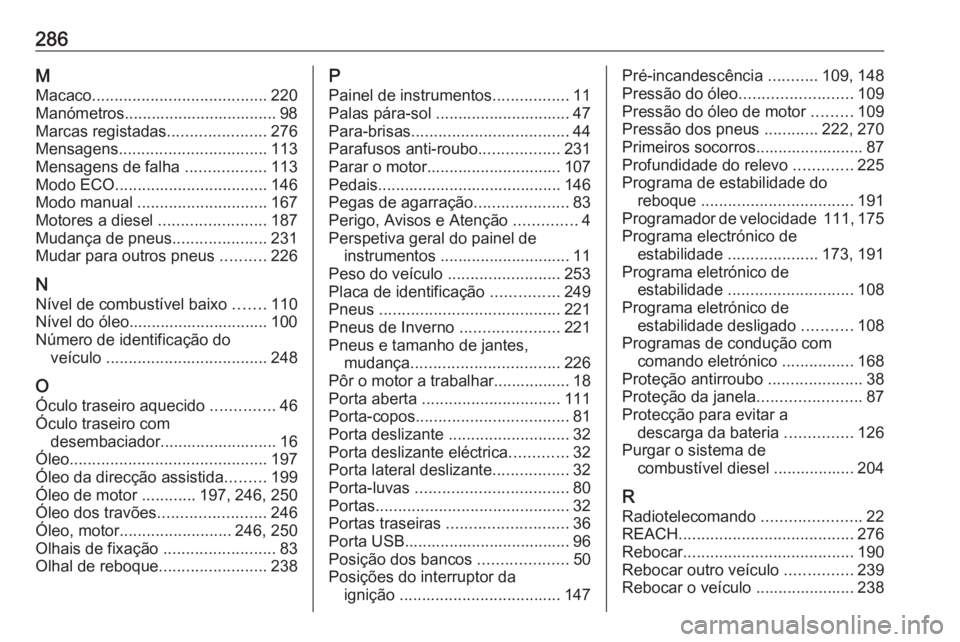 OPEL MOVANO_B 2018.5 Manual de Instruções (in Portugues) 286MMacaco ....................................... 220
Manómetros.................................. 98
Marcas registadas ......................276
Mensagens ................................. 113
Mens OPEL MOVANO_B 2018.5 Manual de Instruções (in Portugues) 286MMacaco ....................................... 220
Manómetros.................................. 98
Marcas registadas ......................276
Mensagens ................................. 113
Mens