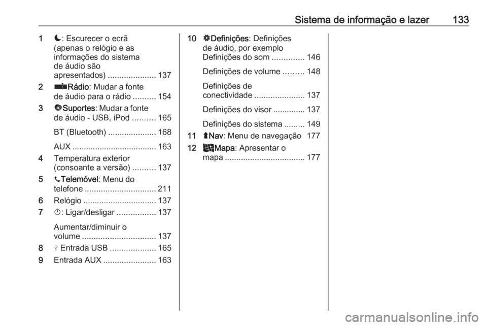 OPEL MOVANO_B 2020 Manual de Instruções (in Portugues) Sistema de informação e lazer1331æ: Escurecer o ecrã
(apenas o relógio e as
informações do sistema
de áudio são
apresentados) .....................137
2 ñRádio : Mudar a fonte
de áudio par OPEL MOVANO_B 2020 Manual de Instruções (in Portugues) Sistema de informação e lazer1331æ: Escurecer o ecrã
(apenas o relógio e as
informações do sistema
de áudio são
apresentados) .....................137
2 ñRádio : Mudar a fonte
de áudio par