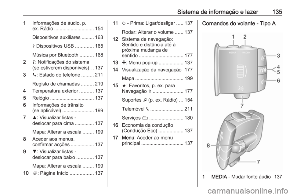 OPEL MOVANO_B 2020 Manual de Instruções (in Portugues) Sistema de informação e lazer1351Informações de áudio, p.
ex. Rádio ............................. 154
Dispositivos auxiliares ......... 163
M Dispositivos USB .............165
Música por Bluet OPEL MOVANO_B 2020 Manual de Instruções (in Portugues) Sistema de informação e lazer1351Informações de áudio, p.
ex. Rádio ............................. 154
Dispositivos auxiliares ......... 163
M Dispositivos USB .............165
Música por Bluet