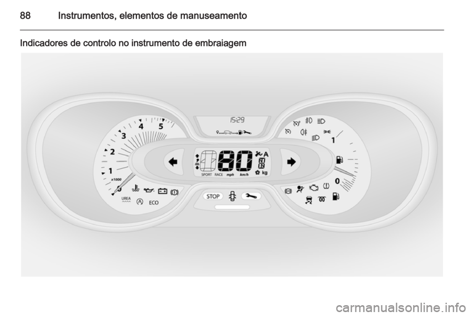 OPEL VIVARO B 2014.5 Manual de Instruções (in Portugues) 88Instrumentos, elementos de manuseamento
Indicadores de controlo no instrumento de embraiagem OPEL VIVARO B 2014.5 Manual de Instruções (in Portugues) 88Instrumentos, elementos de manuseamento
Indicadores de controlo no instrumento de embraiagem