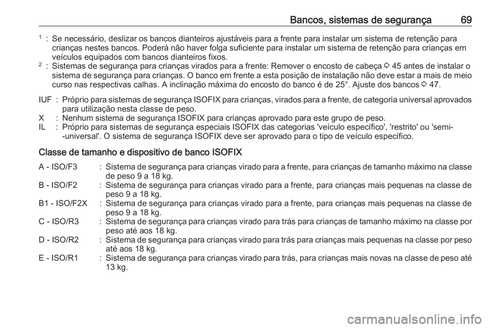 OPEL VIVARO B 2016.5 Manual de Instruções (in Portugues) Bancos, sistemas de segurança691:Se necessário, deslizar os bancos dianteiros ajustáveis para a frente para instalar um sistema de retenção para
crianças nestes bancos. Poderá não haver folga OPEL VIVARO B 2016.5 Manual de Instruções (in Portugues) Bancos, sistemas de segurança691:Se necessário, deslizar os bancos dianteiros ajustáveis para a frente para instalar um sistema de retenção para
crianças nestes bancos. Poderá não haver folga
