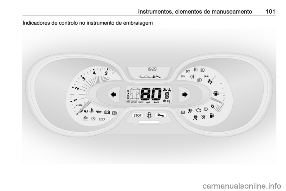 OPEL VIVARO B 2018  Manual de Instruções (in Portugues) Instrumentos, elementos de manuseamento101Indicadores de controlo no instrumento de embraiagem 