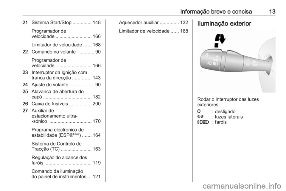 OPEL VIVARO B 2018.5  Manual de Instruções (in Portugues) Informação breve e concisa1321Sistema Start/Stop ..............148
Programador de
velocidade ........................... 166
Limitador de velocidade ......168
22 Comando no volante  ............90
P