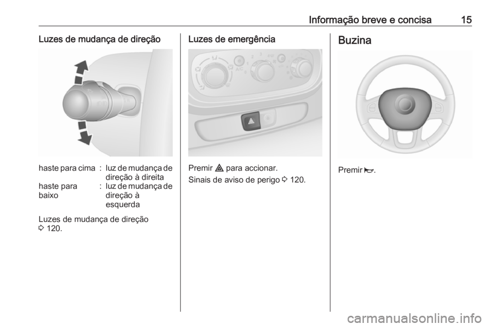 OPEL VIVARO B 2018.5 Manual de Instruções (in Portugues) Informação breve e concisa15Luzes de mudança de direçãohaste para cima:luz de mudança de
direção à direitahaste para
baixo:luz de mudança de
direção à
esquerda
Luzes de mudança de direç OPEL VIVARO B 2018.5 Manual de Instruções (in Portugues) Informação breve e concisa15Luzes de mudança de direçãohaste para cima:luz de mudança de
direção à direitahaste para
baixo:luz de mudança de
direção à
esquerda
Luzes de mudança de direç