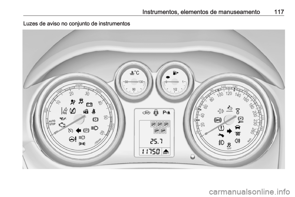 OPEL ZAFIRA C 2016  Manual de Instruções (in Portugues) Instrumentos, elementos de manuseamento117Luzes de aviso no conjunto de instrumentos 