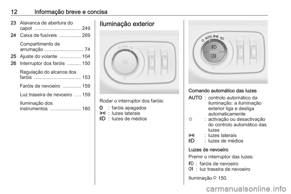 OPEL ZAFIRA C 2016.5 Manual de Instruções (in Portugues) 12Informação breve e concisa23Alavanca de abertura do
capot .................................. 249
24 Caixa de fusíveis ................ 269
Compartimento de
arrumação ......................... OPEL ZAFIRA C 2016.5 Manual de Instruções (in Portugues) 12Informação breve e concisa23Alavanca de abertura do
capot .................................. 249
24 Caixa de fusíveis ................ 269
Compartimento de
arrumação .........................