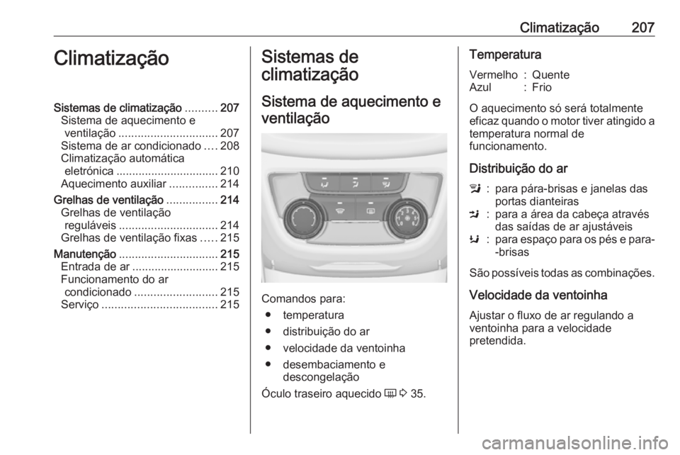 OPEL ZAFIRA C 2018.5 Manual de Instruções (in Portugues) Climatização207ClimatizaçãoSistemas de climatização..........207
Sistema de aquecimento e ventilação ............................... 207
Sistema de ar condicionado ....208
Climatização autom OPEL ZAFIRA C 2018.5 Manual de Instruções (in Portugues) Climatização207ClimatizaçãoSistemas de climatização..........207
Sistema de aquecimento e ventilação ............................... 207
Sistema de ar condicionado ....208
Climatização autom