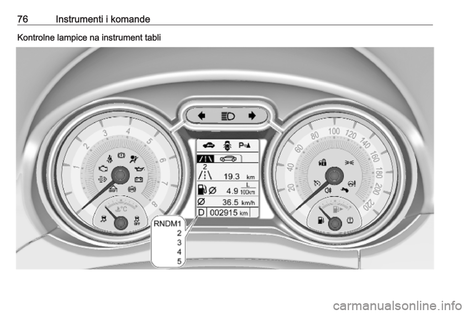OPEL ADAM 2019 Uputstvo za upotrebu (in Serbian) 76Instrumenti i komandeKontrolne lampice na instrument tabli OPEL ADAM 2019 Uputstvo za upotrebu (in Serbian) 76Instrumenti i komandeKontrolne lampice na instrument tabli