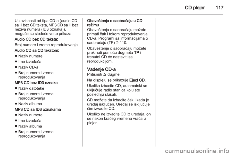 OPEL ANTARA 2012  Uputstvo za rukovanje Infotainment sistemom (in Serbian) 