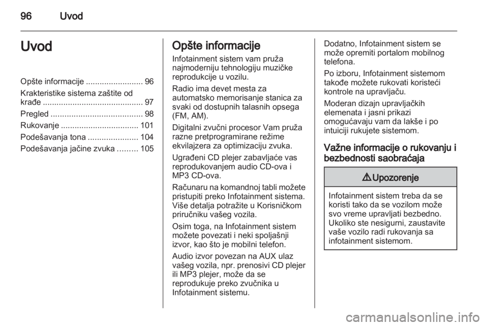 OPEL ANTARA 2012  Uputstvo za rukovanje Infotainment sistemom (in Serbian) 