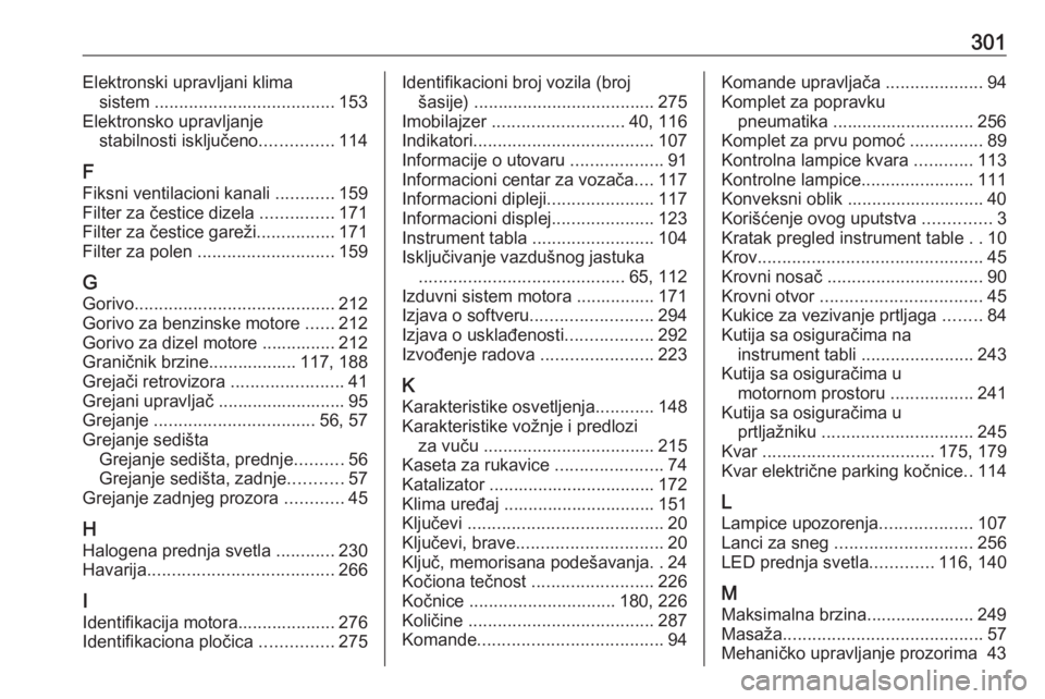 OPEL ASTRA K 2016.5 Uputstvo za upotrebu (in Serbian) 301Elektronski upravljani klimasistem ..................................... 153
Elektronsko upravljanje stabilnosti isključeno ...............114
F Fiksni ventilacioni kanali ............159
Filter OPEL ASTRA K 2016.5 Uputstvo za upotrebu (in Serbian) 301Elektronski upravljani klimasistem ..................................... 153
Elektronsko upravljanje stabilnosti isključeno ...............114
F Fiksni ventilacioni kanali ............159
Filter