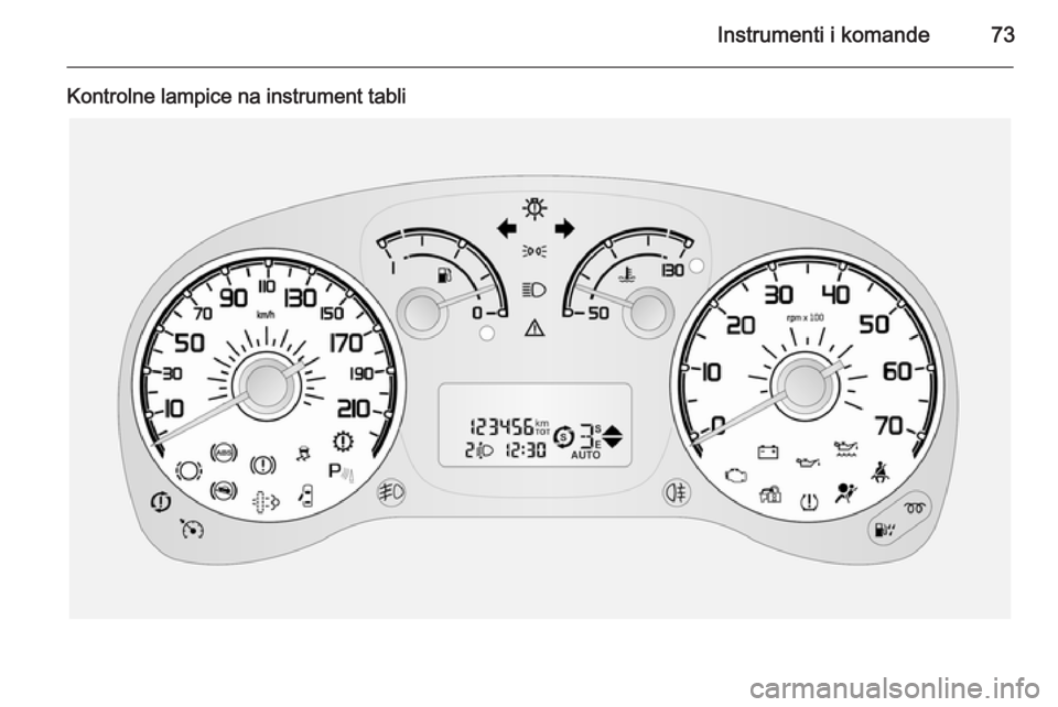 OPEL COMBO 2015 Uputstvo za upotrebu (in Serbian) Instrumenti i komande73
Kontrolne lampice na instrument tabli OPEL COMBO 2015 Uputstvo za upotrebu (in Serbian) Instrumenti i komande73
Kontrolne lampice na instrument tabli