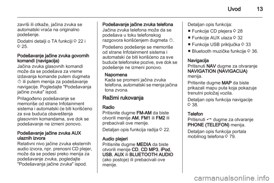 OPEL CORSA 2013.5  Uputstvo za rukovanje Infotainment sistemom (in Serbian) 