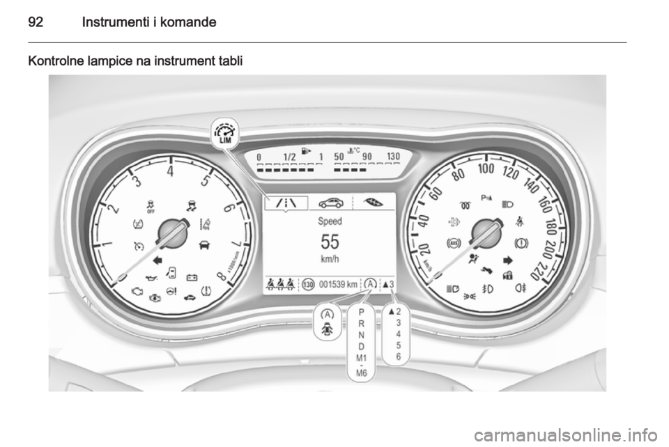 OPEL CORSA 2015.75 Uputstvo za upotrebu (in Serbian) 92Instrumenti i komande
Kontrolne lampice na instrument tabli OPEL CORSA 2015.75 Uputstvo za upotrebu (in Serbian) 92Instrumenti i komande
Kontrolne lampice na instrument tabli