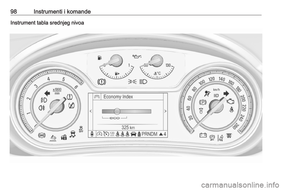 OPEL INSIGNIA 2016.5 Uputstvo za upotrebu (in Serbian) 98Instrumenti i komandeInstrument tabla srednjeg nivoa OPEL INSIGNIA 2016.5 Uputstvo za upotrebu (in Serbian) 98Instrumenti i komandeInstrument tabla srednjeg nivoa