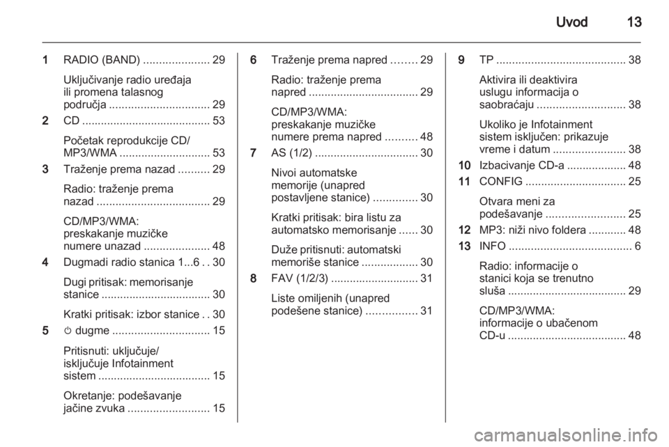 OPEL MERIVA 2012.5  Uputstvo za rukovanje Infotainment sistemom (in Serbian) 