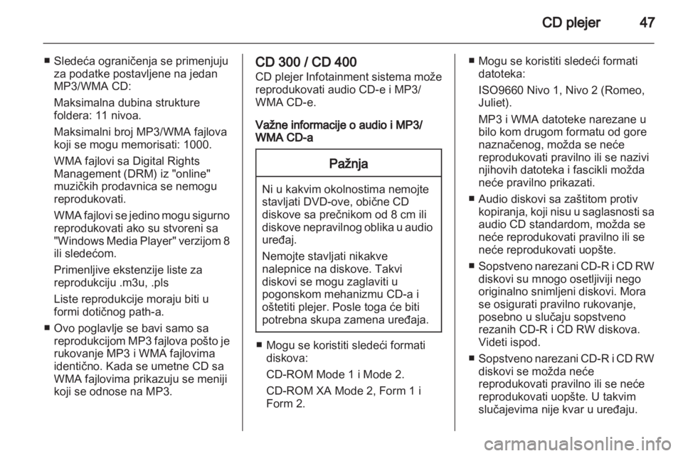 OPEL MERIVA 2012.5 Uputstvo za rukovanje Infotainment sistemom (in Serbian) OPEL MERIVA 2012.5 Uputstvo za rukovanje Infotainment sistemom (in Serbian)