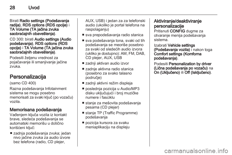 OPEL MERIVA 2013  Uputstvo za rukovanje Infotainment sistemom (in Serbian) 