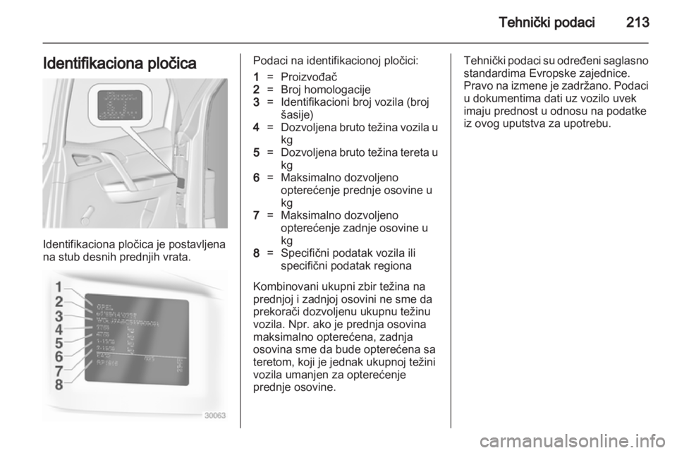 OPEL MERIVA 2013.5  Uputstvo za upotrebu (in Serbian) 