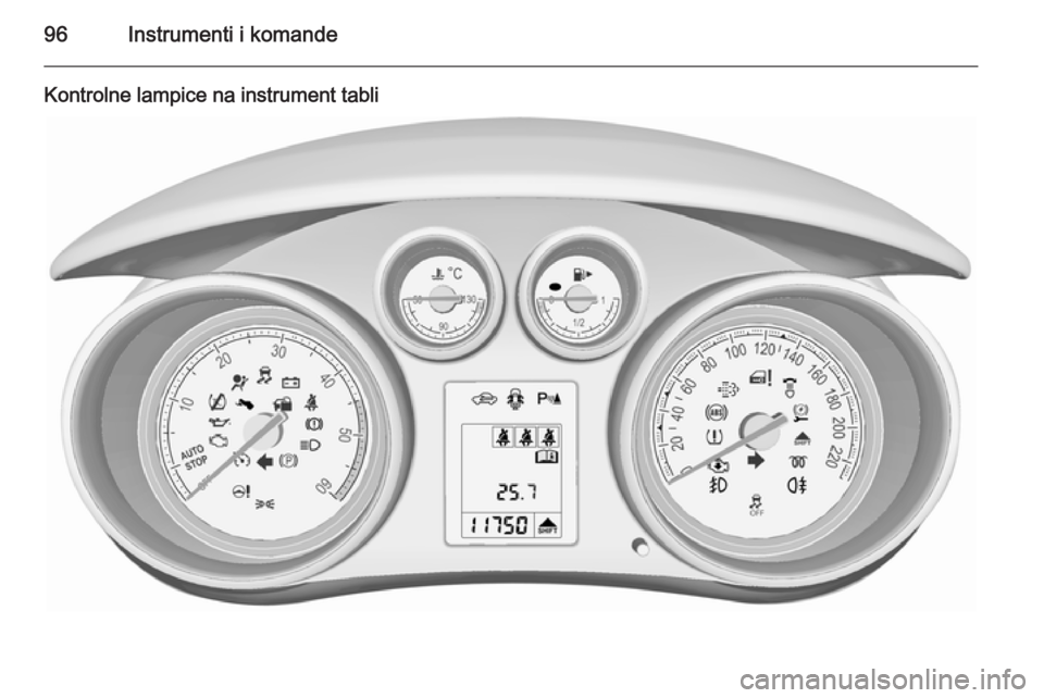 OPEL MERIVA 2015.5 Uputstvo za upotrebu (in Serbian) 96Instrumenti i komande
Kontrolne lampice na instrument tabli OPEL MERIVA 2015.5 Uputstvo za upotrebu (in Serbian) 96Instrumenti i komande
Kontrolne lampice na instrument tabli