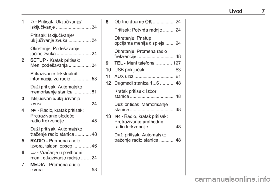OPEL VIVARO B 2016  Uputstvo za rukovanje Infotainment sistemom (in Serbian) Uvod71m - Pritisak: Uključivanje/
isključivanje ........................... 24
Pritisak: Isključivanje/
uključivanje zvuka .................24
Okretanje: Podešavanje
jačine zvuka ...............