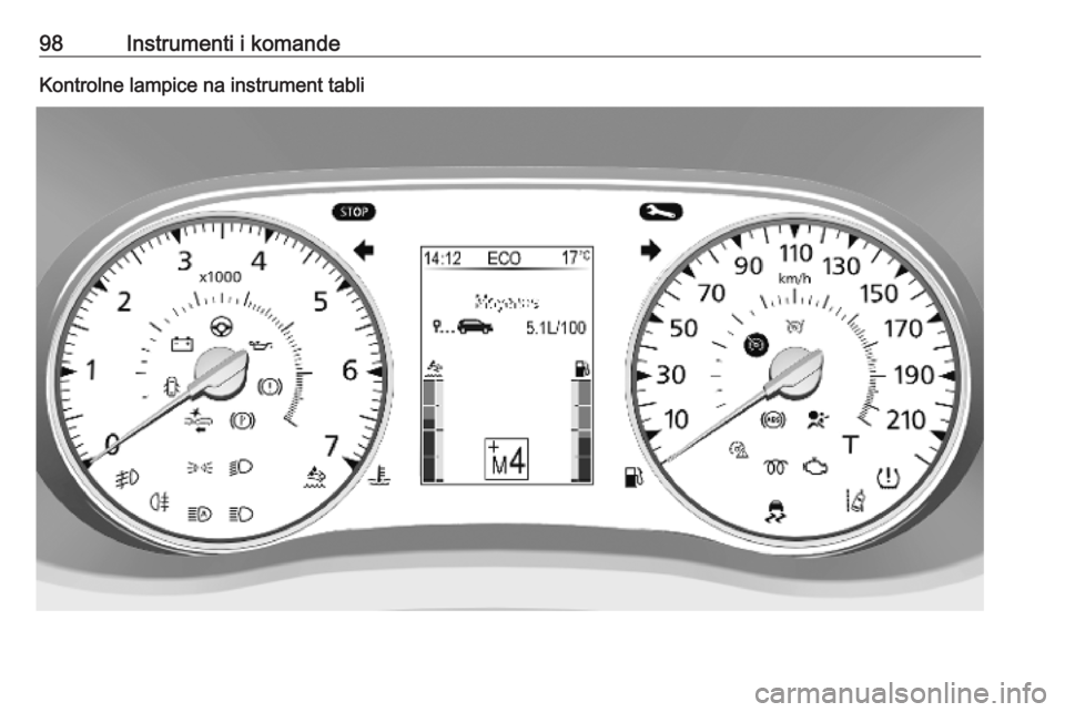 OPEL MOVANO_B 2020 Uputstvo za upotrebu (in Serbian) 98Instrumenti i komandeKontrolne lampice na instrument tabli OPEL MOVANO_B 2020 Uputstvo za upotrebu (in Serbian) 98Instrumenti i komandeKontrolne lampice na instrument tabli