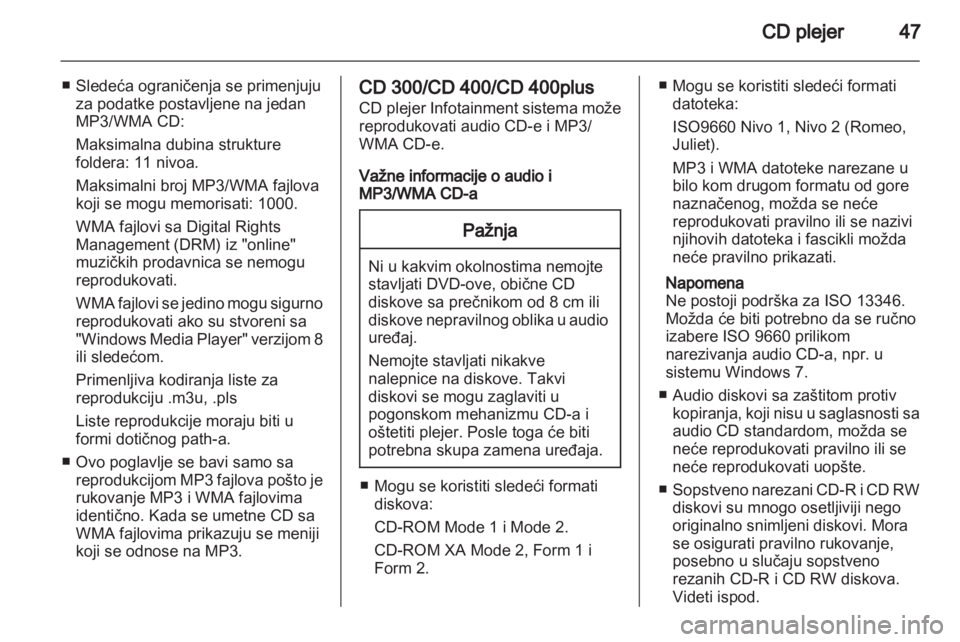 OPEL ZAFIRA B 2013  Uputstvo za rukovanje Infotainment sistemom (in Serbian) 
