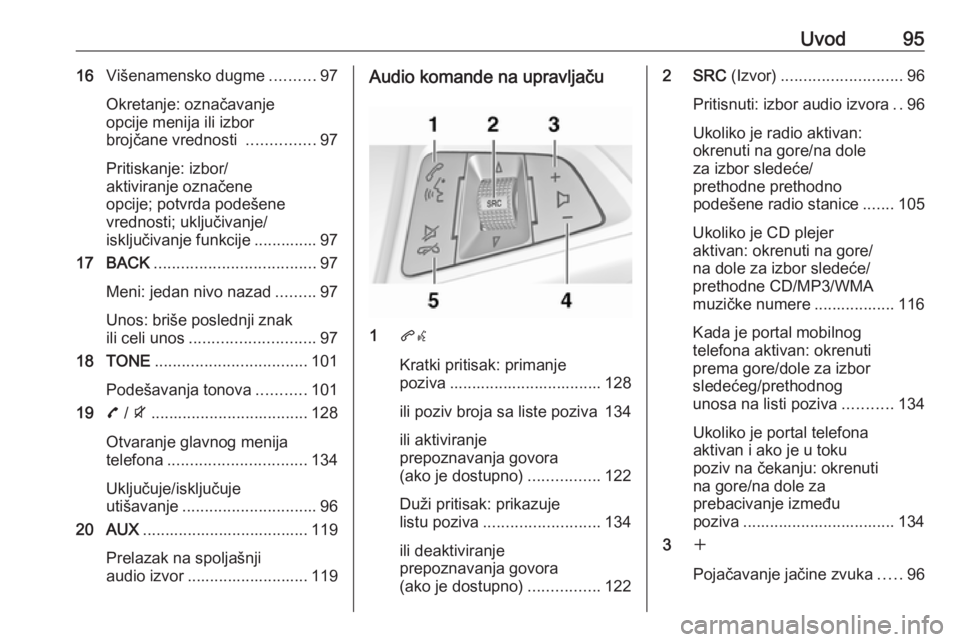 OPEL ZAFIRA C 2016.5 Uputstvo za rukovanje Infotainment sistemom (in Serbian) Uvod9516Višenamensko dugme ..........97
Okretanje: označavanje
opcije menija ili izbor
brojčane vrednosti ...............97
Pritiskanje: izbor/
aktiviranje označene
opcije; potvrda podešene
vred OPEL ZAFIRA C 2016.5 Uputstvo za rukovanje Infotainment sistemom (in Serbian) Uvod9516Višenamensko dugme ..........97
Okretanje: označavanje
opcije menija ili izbor
brojčane vrednosti ...............97
Pritiskanje: izbor/
aktiviranje označene
opcije; potvrda podešene
vred