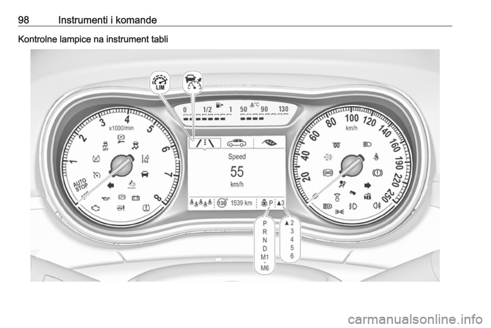 OPEL ZAFIRA C 2019 Uputstvo za upotrebu (in Serbian) 98Instrumenti i komandeKontrolne lampice na instrument tabli OPEL ZAFIRA C 2019 Uputstvo za upotrebu (in Serbian) 98Instrumenti i komandeKontrolne lampice na instrument tabli