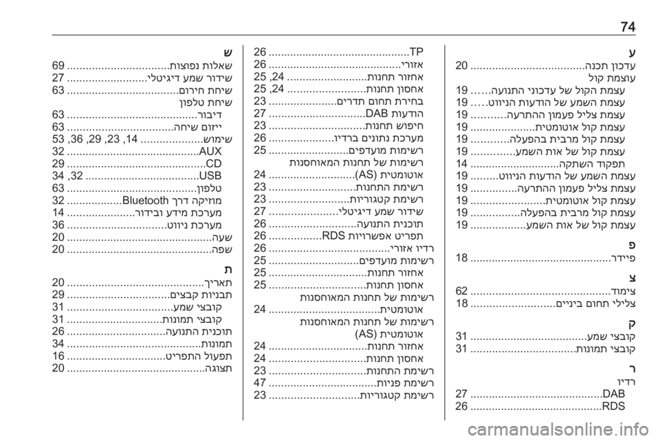 OPEL ASTRA J 2018 מערכת מידע ובידור 74ע
ןוכדע
הנכת
.....................................
20
תמצוע
לוק
תמצע
לוקה
לש
ינוכדע
העונתה
......
19
תמצע
עמשה
לש
תועדוה
OPEL ASTRA J 2018 מערכת מידע ובידור 74ע
ןוכדע
הנכת
.....................................
20
תמצוע
לוק
תמצע
לוקה
לש
ינוכדע
העונתה
......
19
תמצע
עמשה
לש
תועדוה