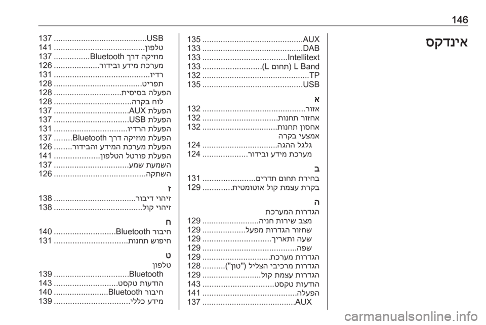 OPEL ASTRA K 2016 מערכת מידע ובידור 146סקדניאAUX
............................................
135
DAB
............................................
133
Intellitext
.....................................
133
L Band)
םוחת
L(
... OPEL ASTRA K 2016 מערכת מידע ובידור 146סקדניאAUX
............................................
135
DAB
............................................
133
Intellitext
.....................................
133
L Band)
םוחת
L(
...