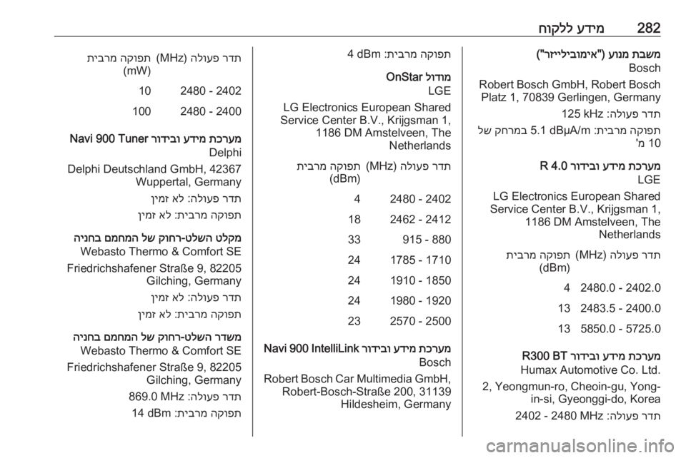 OPEL ASTRA K 2019  ספר הנהג 282