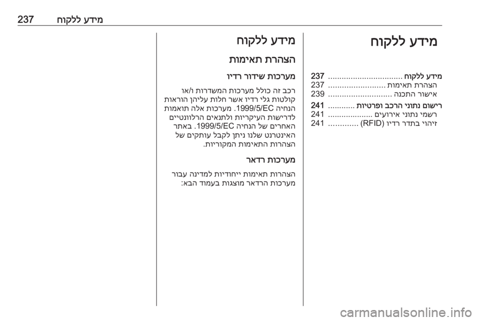 OPEL CASCADA 2016  ספר הנהג עדימ
 
חוקלל237עדימ
 
חוקללעדימ
 
חוקלל
.................................
237
תרהצה
 
תומיאת
.........................
237
רושיא
 
הנכתה
...............