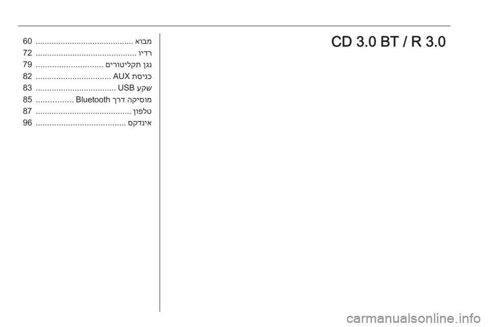 OPEL CORSA E 2018 מערכת מידע ובידור אובמ
...........................................60וידר
............................................72ןגנ
םירוטילקת
.............................79תסינכ
AUX
................ OPEL CORSA E 2018 מערכת מידע ובידור אובמ
...........................................60וידר
............................................72ןגנ
םירוטילקת
.............................79תסינכ
AUX
................